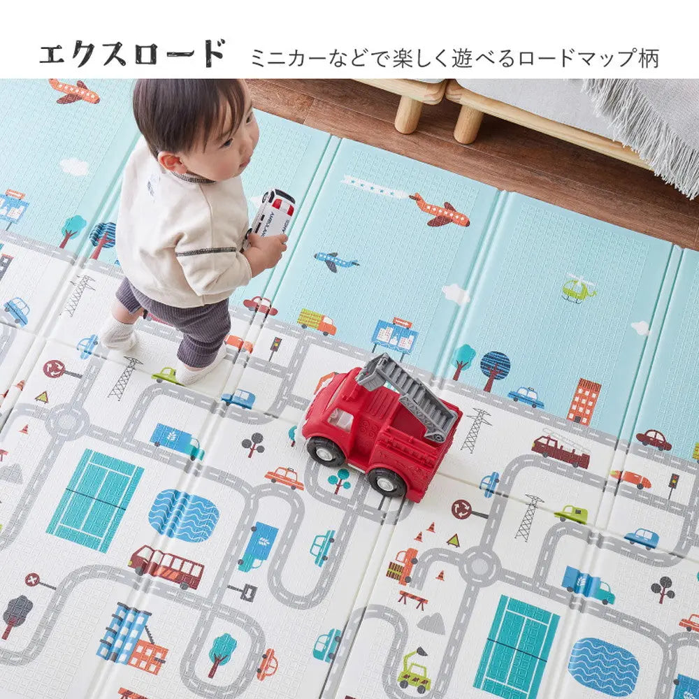 折りたたみ クッションプレイマット エクスシリーズ エクスロード エクスモロッコ 約118×176cm コンパクト収納 水拭きOK リバーシブル HAGIHARA