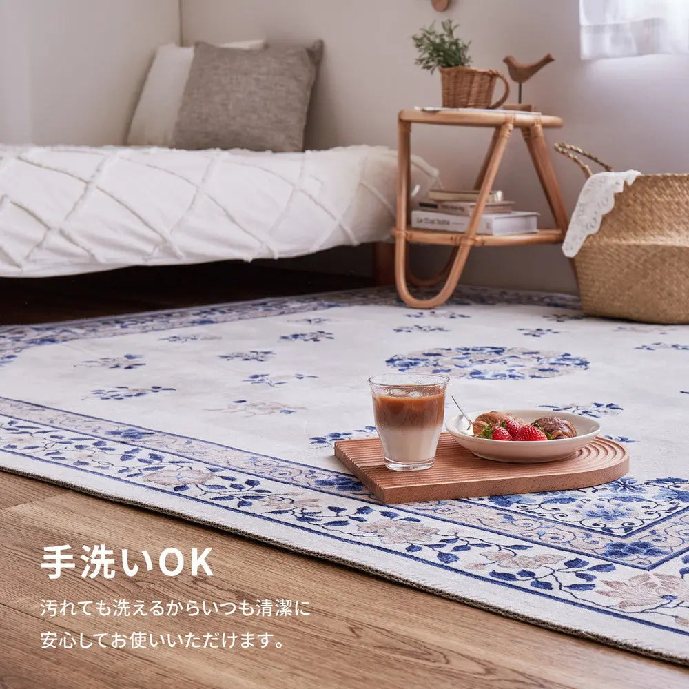 転写プリント ラグ ミュゲ 約140cm 円形 フランネル 手洗いOK 滑り止め付き HAGIHARA