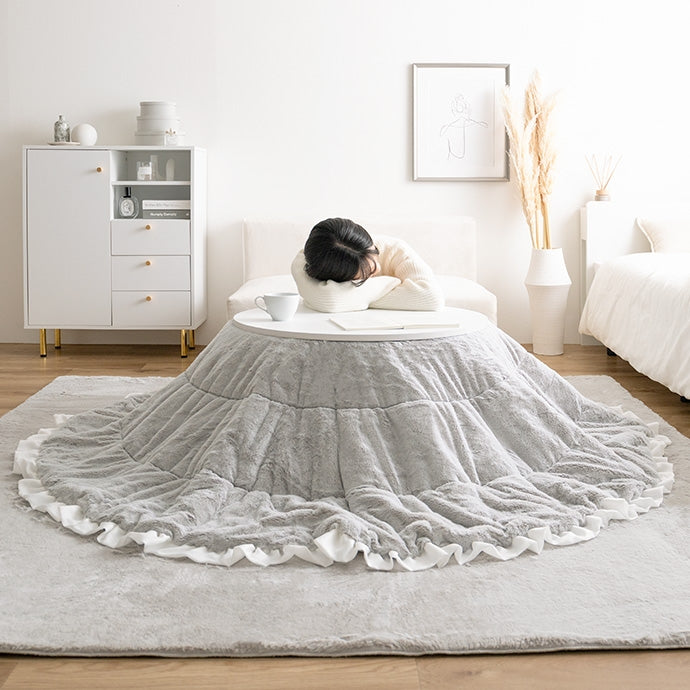 【円形:197cm】Chucola フリル付きリバーシブルファーこたつ布団