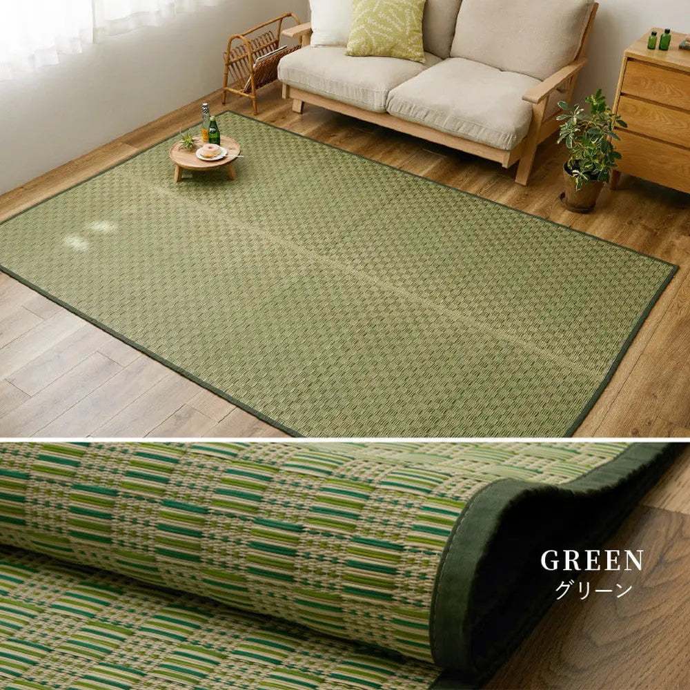 い草カーペット 裏貼り 若月 約191×286cm 本間 3畳 3帖 敷き詰め 柄上敷き 花ござ い草ラグ 和モダン 市松模様 HAGIHARA