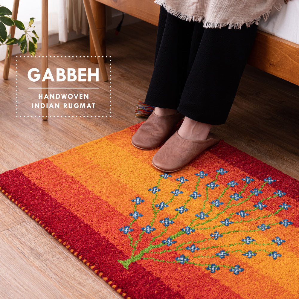 ギャッベ ラグ 約70×120cm ギャベ GABBEH A8 ウール 羊毛 アクセントラグ ホットカーペット対応 床暖房対応 HAGIHARA