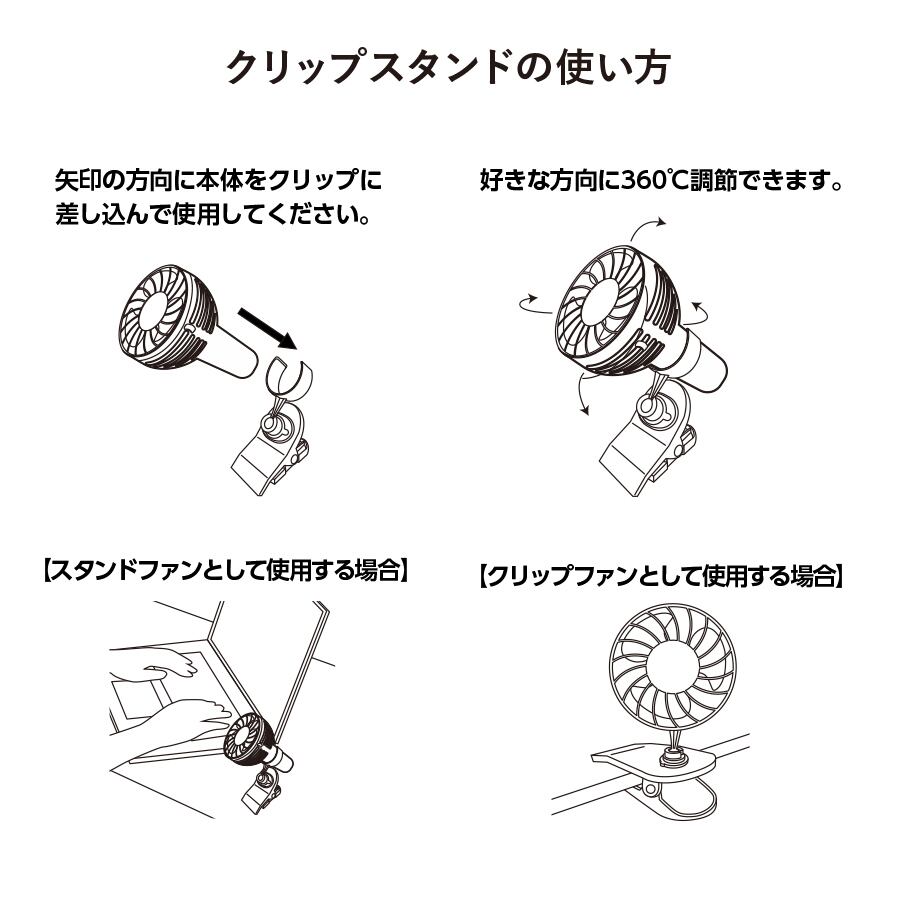 クリップミニハンディファン スタンドファン クリップファン ハンズフリーファン トレードワークス