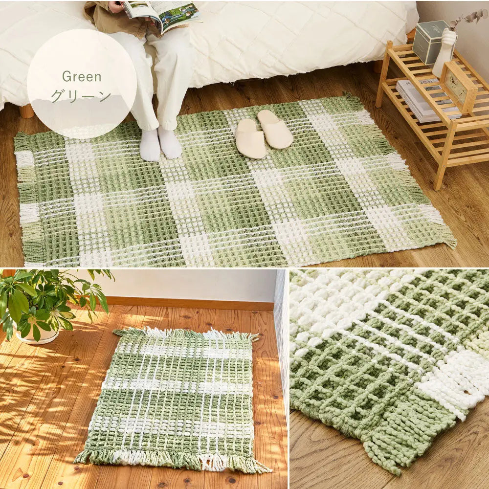 洗える キッチンマット エルフ 約45×120cm ロングマット ワッフル ギンガムチェック 厚手 ポコポコ HAGIHARA