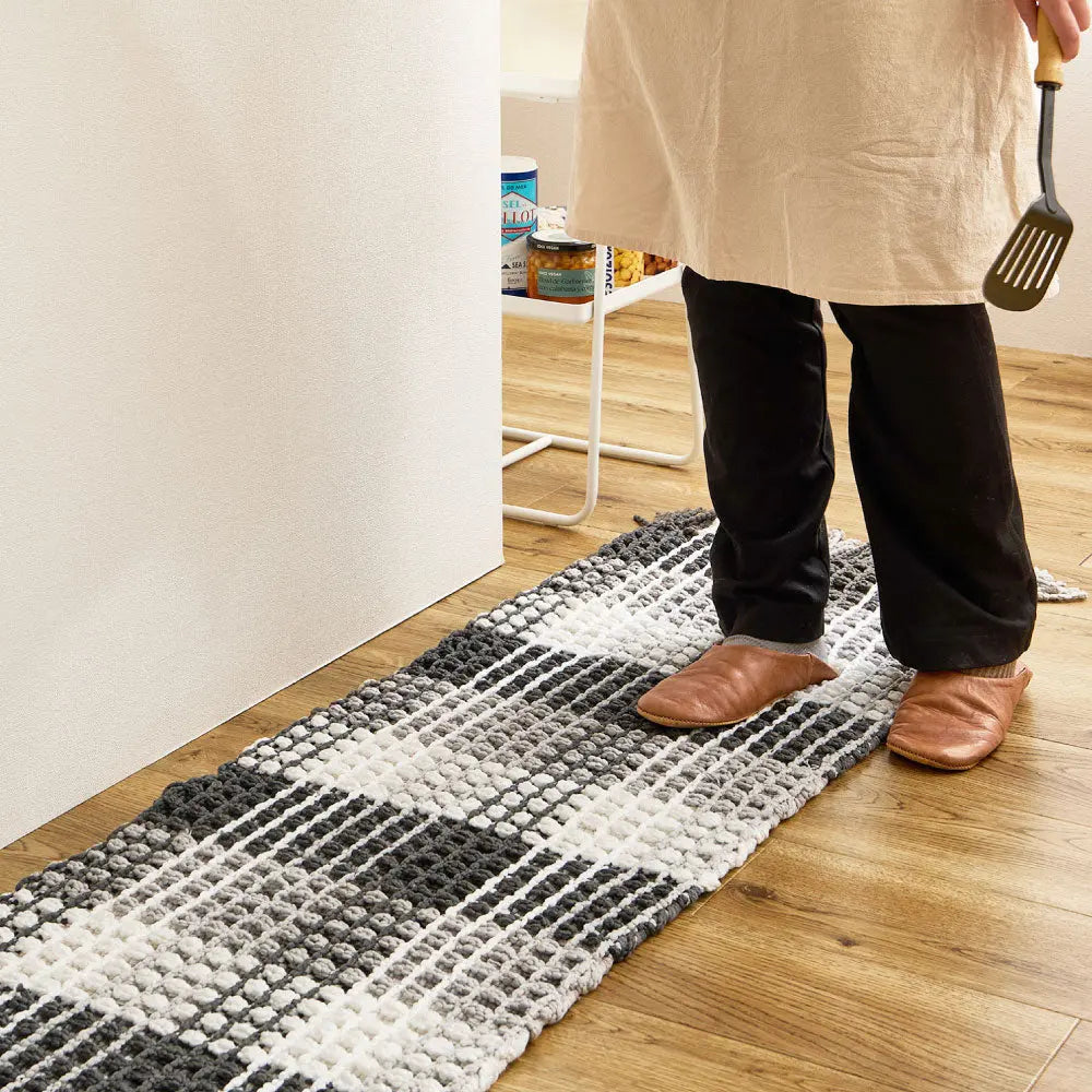 洗える キッチンマット エルフ 約45×120cm ロングマット ワッフル ギンガムチェック 厚手 ポコポコ HAGIHARA