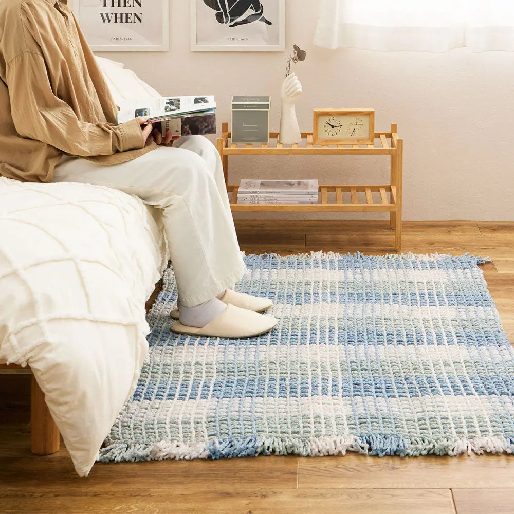 洗える キッチンマット エルフ 約45×120cm ロングマット ワッフル ギンガムチェック 厚手 ポコポコ HAGIHARA