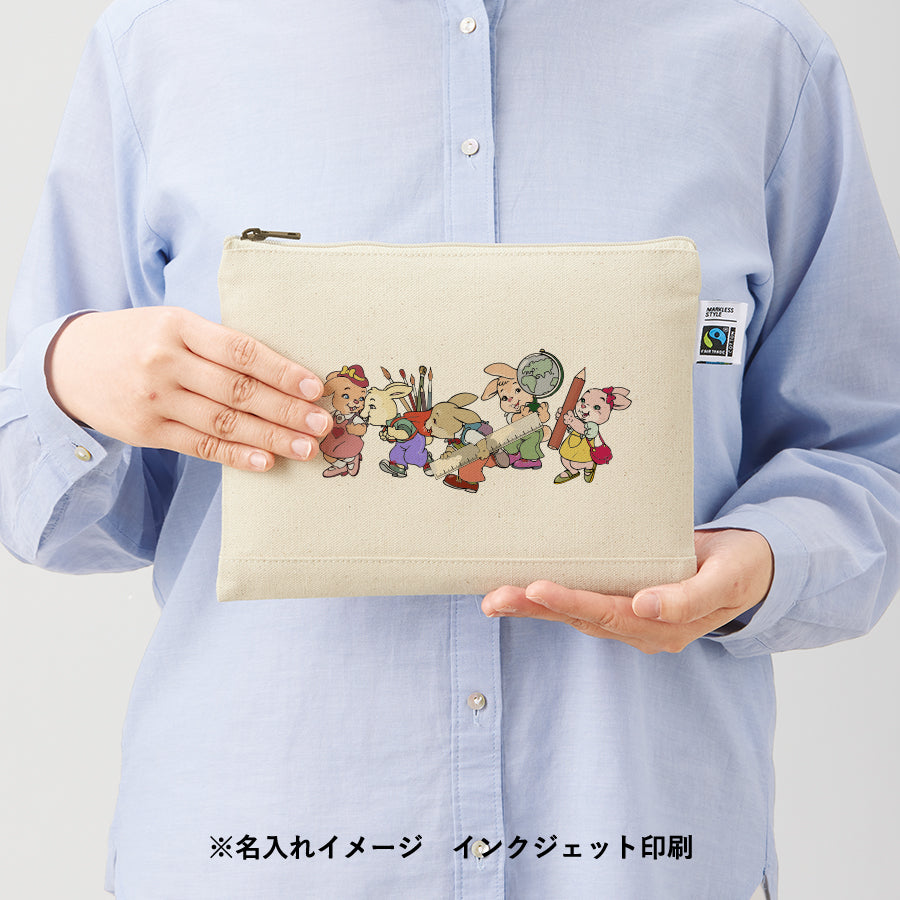 フェアトレードコットンキャンバスフラットポーチ(M) ナチュラル