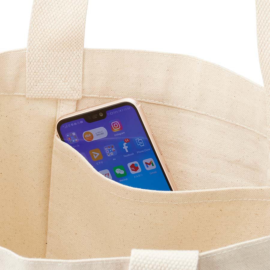 【アウトレット】フェアトレードコットンキャンバストート(M) 内ポケット ナチュラル