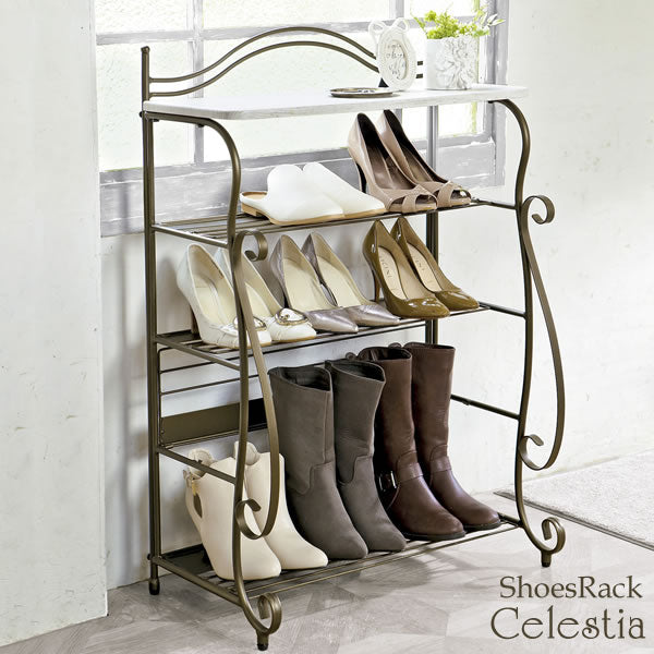 シューズラック 玄関収納 棚 収納ラック 靴箱 ラック スチール ブーツ パンプス 収納家具 姫系インテリア アンティークゴールド おしゃれ 可愛い ブーツスタンド 宮武製作所
