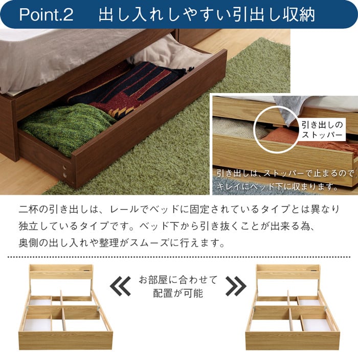 [Q] 棚・コンセント付き収納ベッド マットレスセット ローベッド RUES ルース ナカバヤシ