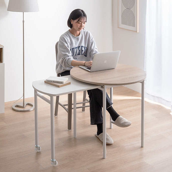 【幅75?116cm】Libre 伸縮スライド式ダイニングテーブル丸型