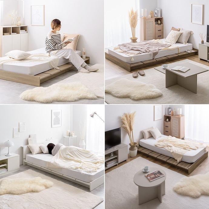【セミシングルショート】Yuseong幅100cm幅広すのこローベッド(ボンネルマットレス付き)