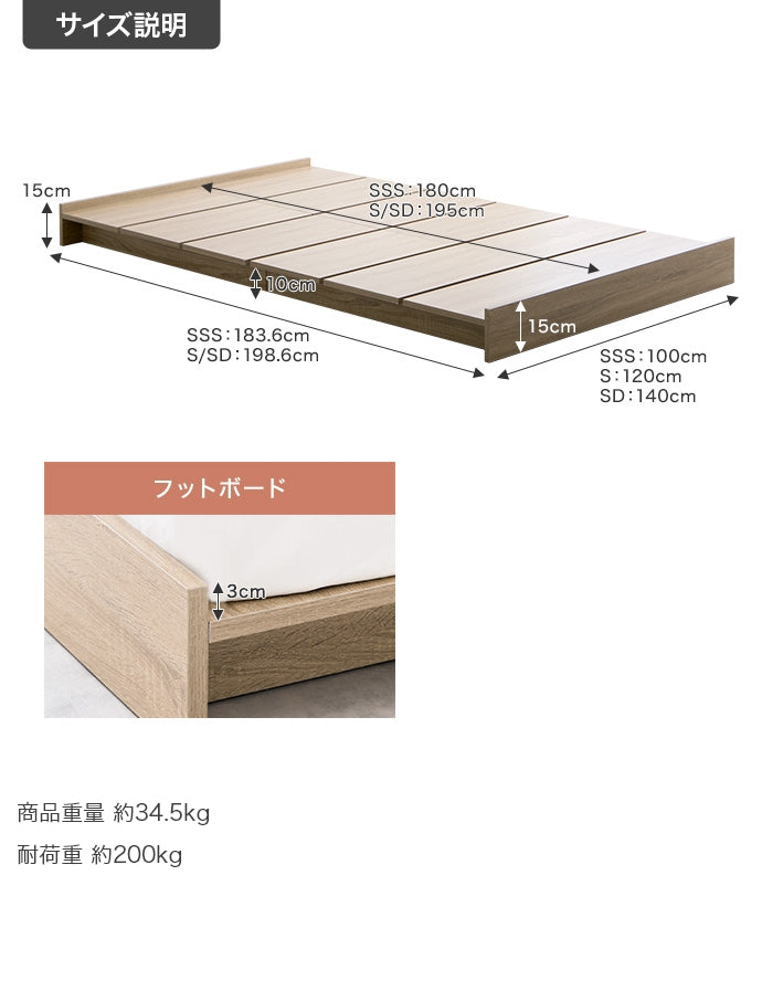 【セミシングルショート】Yuseong幅100cm幅広すのこローベッド(ボンネルマットレス付き)