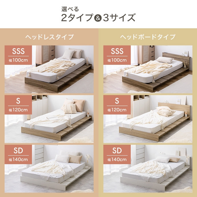 【セミシングルショート】Yuseong幅100cm幅広すのこローベッド　ヘッドボードタイプ(ボンネルマットレス付き)