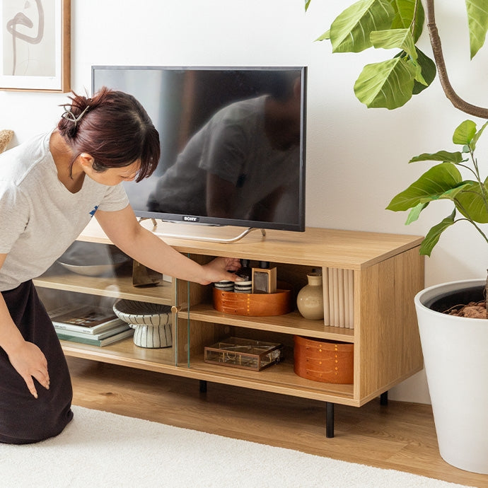 【幅120cm】Laura ガラス引き戸テレビ台