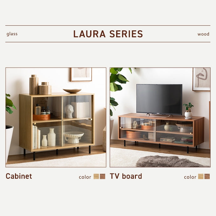 【幅120cm】Laura ガラス引き戸テレビ台