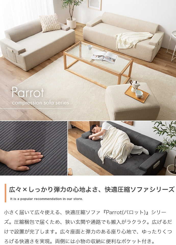 【2点セット】2人掛け圧縮ソファ+オットマン