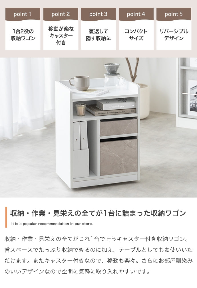 【幅42cm】Piilo キャスター付き収納ワゴン