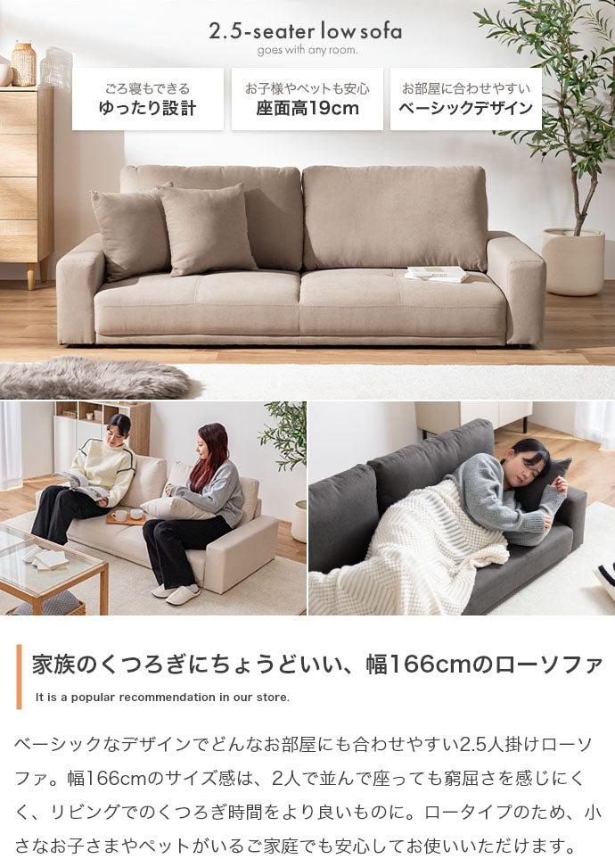 【幅166cm】2.5人掛けローソファ
