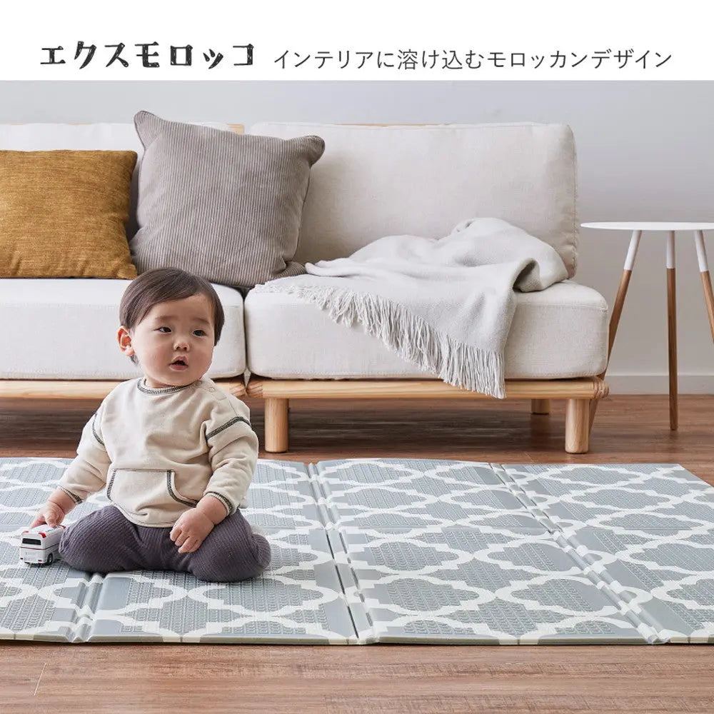 折りたたみ クッションプレイマット エクスシリーズ エクスロード エクスモロッコ 約148×196cm コンパクト収納 水拭きOK リバーシブル HAGIHARA