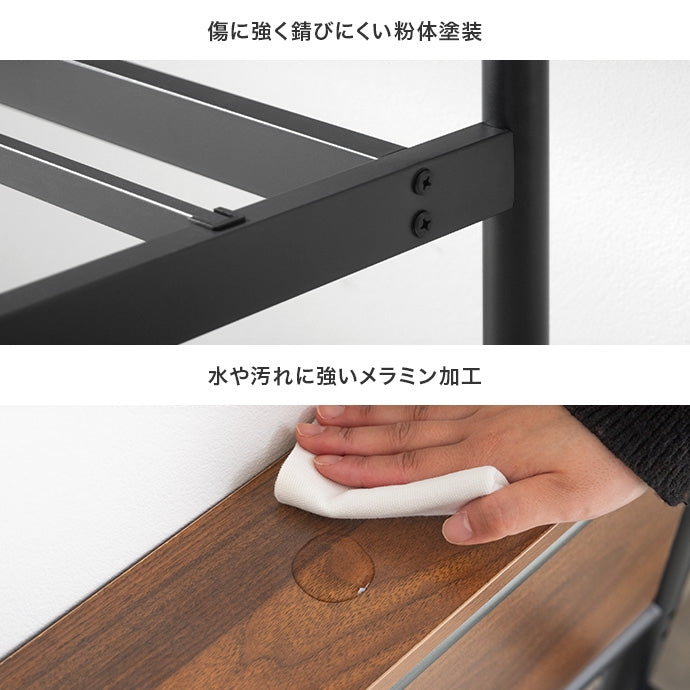 【セミダブル】コンセント&宮棚付きパイプベッド(ボンネルマットレス付き)