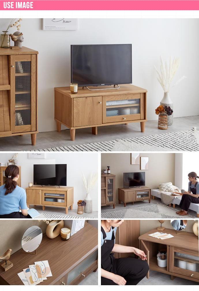 【Arlo】ガラス扉付きテレビ台　幅90cm