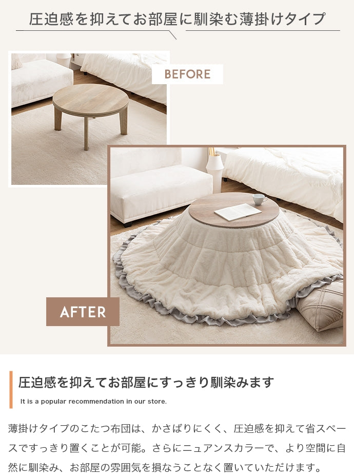 【円形:197cm】Chucola フリル付きリバーシブルファーこたつ布団