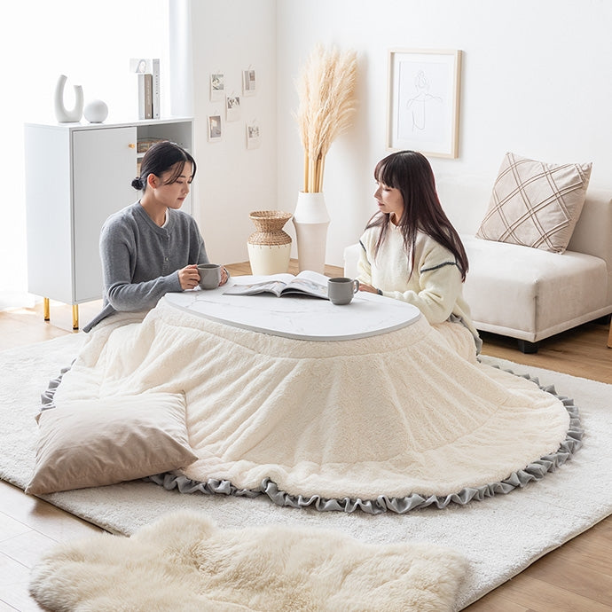 【楕円形190×220cm】フリル付きリバーシブルファーこたつ布団