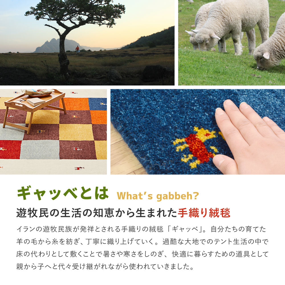 ギャッベ チェアパッド Dシリーズ D3 D11 D16 D19 D20 約40×40cm ギャベ GABBEH ウール 羊毛 チェアマット 座布団 正方形 HAGIHARA