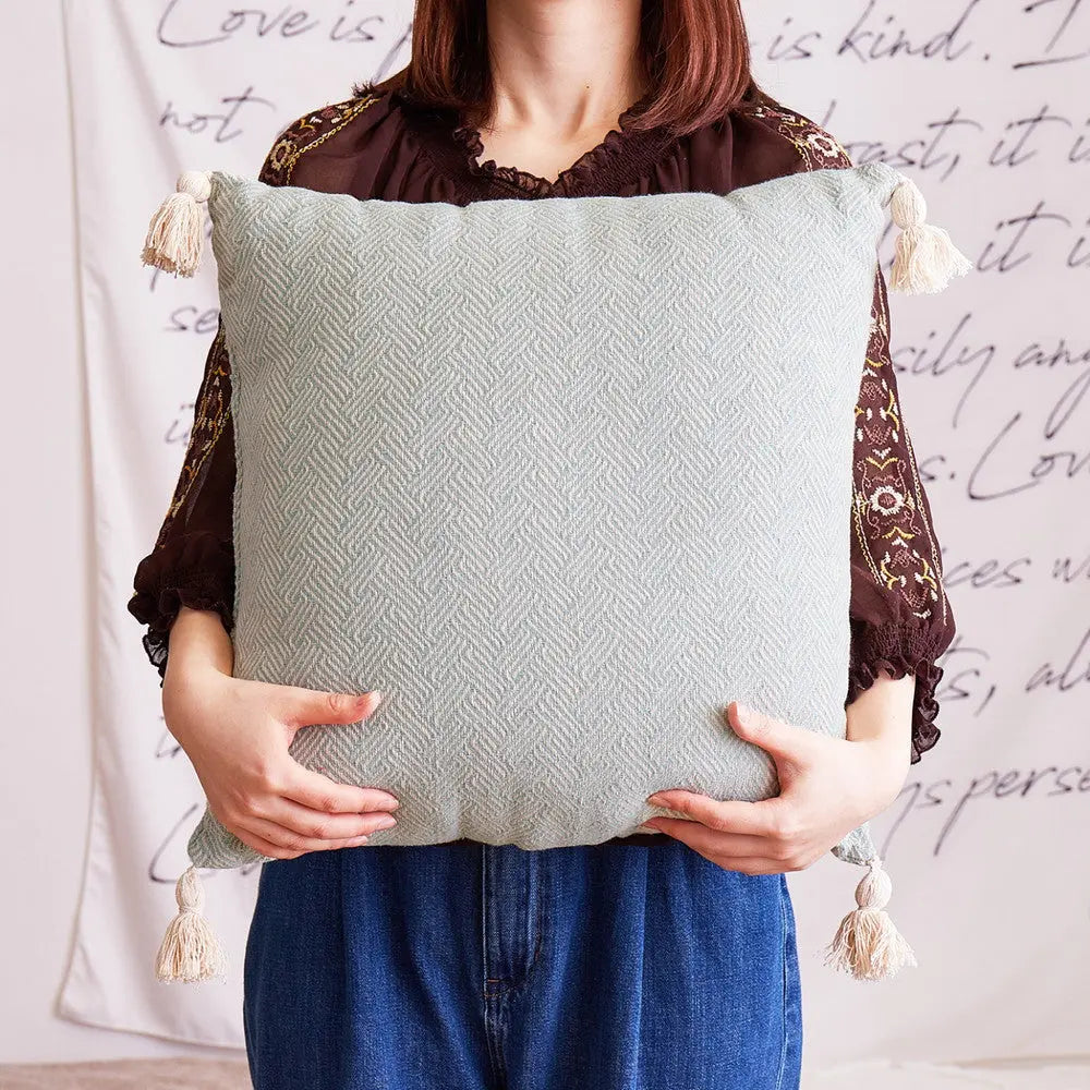 【2個組】 インド綿 背当てクッション アルト 約45×45cm ふっくら コットン100％ タッセル付き HAGIHARA