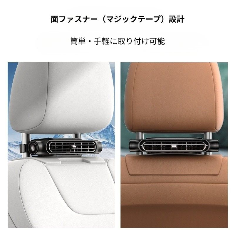 【車載USBファン】羽根なし 静音コンパクト扇風機 3段階風量調整 面ファスナー固定 車内用 デスク兼用