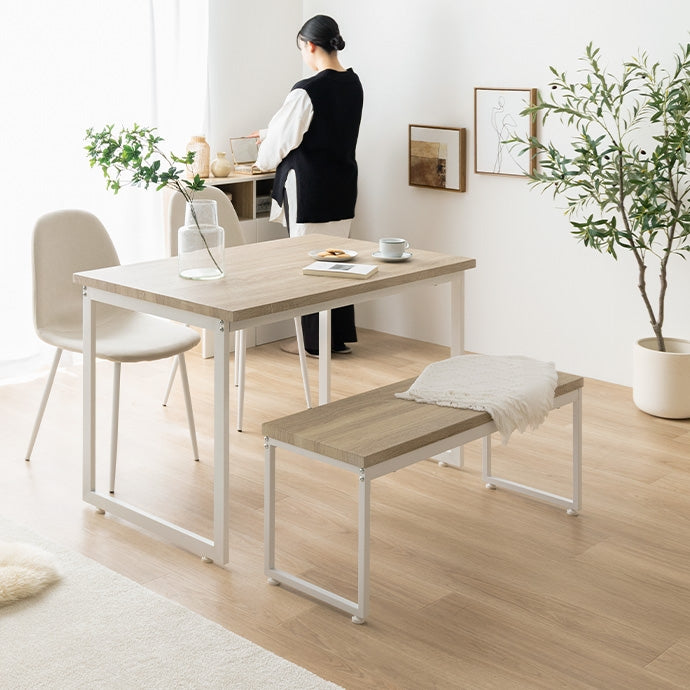 【4点セット】Moku 幅110cmダイニングテーブル+ダイニングベンチ+チェア2脚