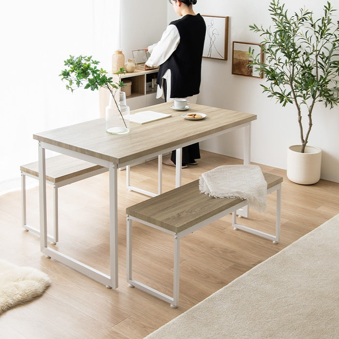 【3点セット】Moku 幅130cmダイニングテーブル+ダイニングベンチ2セット