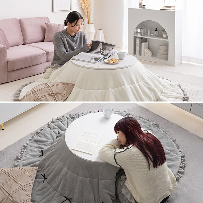 【円形:天板 68cm】こたつ&リボン・フリル付き掛け布団2点セット
