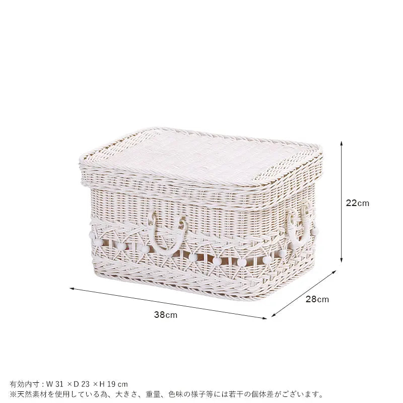 [幅38cm] フィオーレ スタッキングバスケット ラタン フタ付き 収納かご 積み重ね可 取っ手付き 天然素材 完成品 ラタンワールド