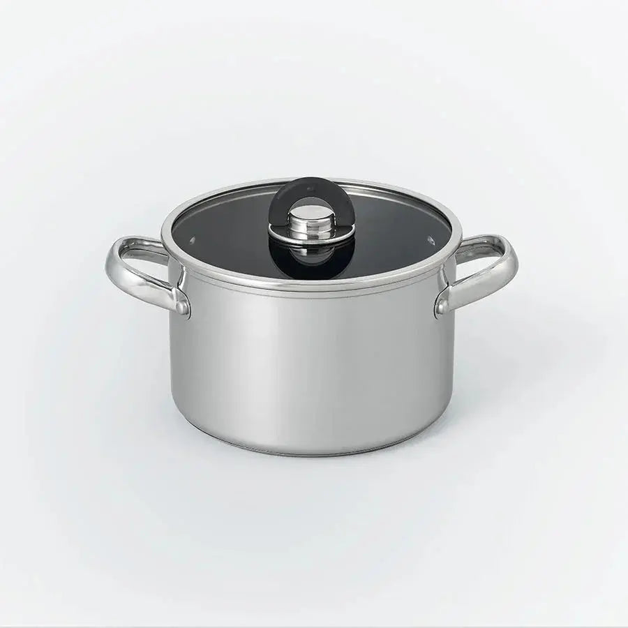 シンプルなステンレス製両手鍋、ガラス蓋付き、キッチン用品、収納雑貨にも最適