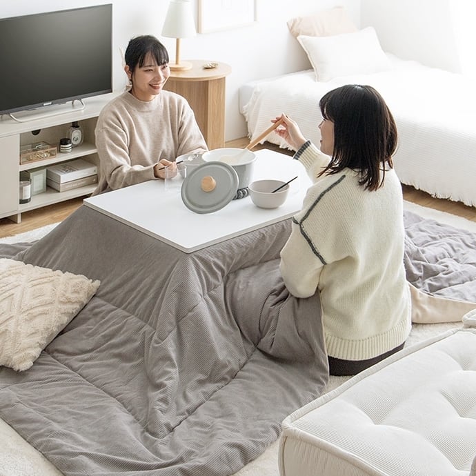 [正方形:天板 75cm×75cm] こたつ&掛け布団2点セット リバーシブル(表地:コーディロイ生地) コンパクト収納可 エコロファニチャー