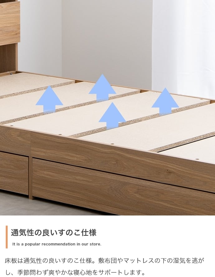 [S] 収納付きベッド＋ボンネルコイルマットレスセット 2口コンセント付き エコロファニチャー