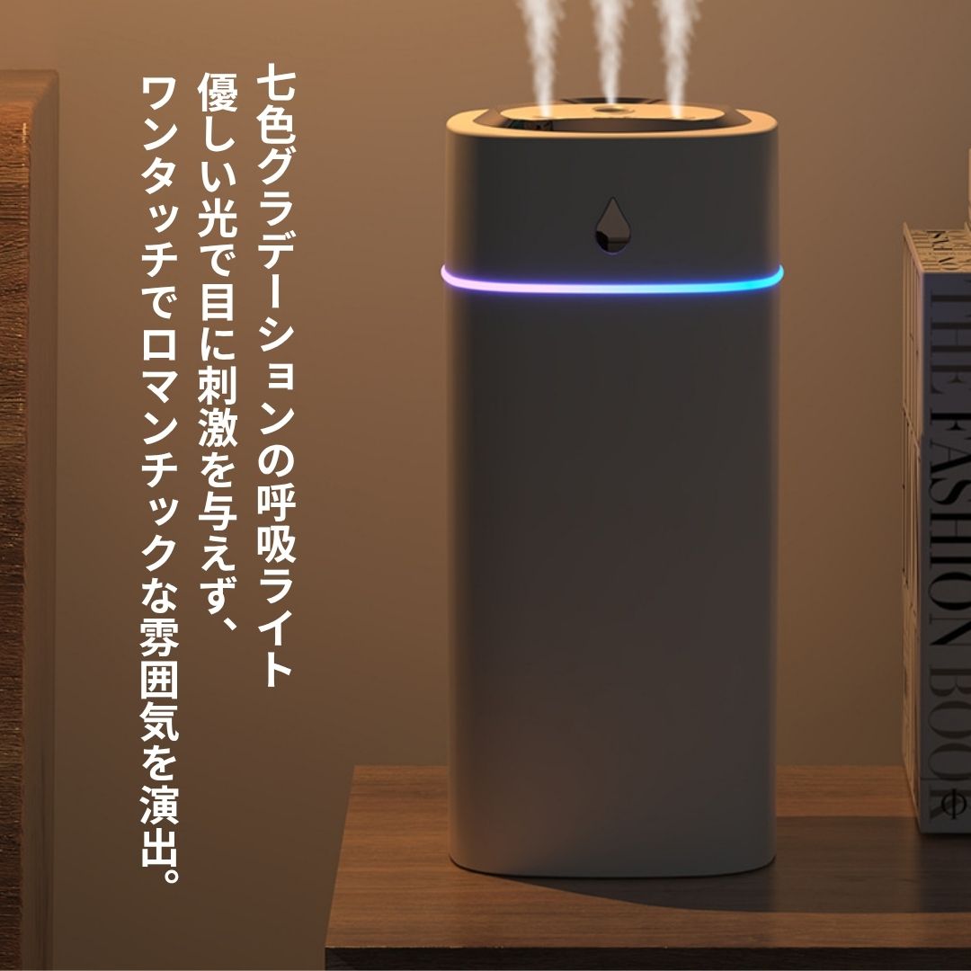 [600ml大容量] 静音加湿器 ナノミスト 上部給水 七色LEDライト USB卓上加湿器 乾燥対策 空焚き防止 オフィス 寝室 車載用 おしゃれ かわいい