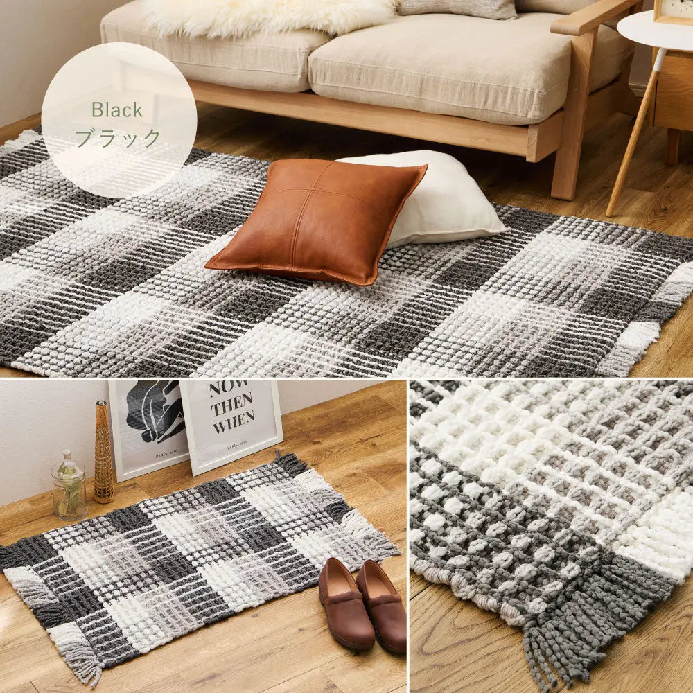 洗える 玄関マット エルフ 約50×80cm インテリアマット ワッフル ギンガムチェック 厚手 ポコポコ HAGIHARA