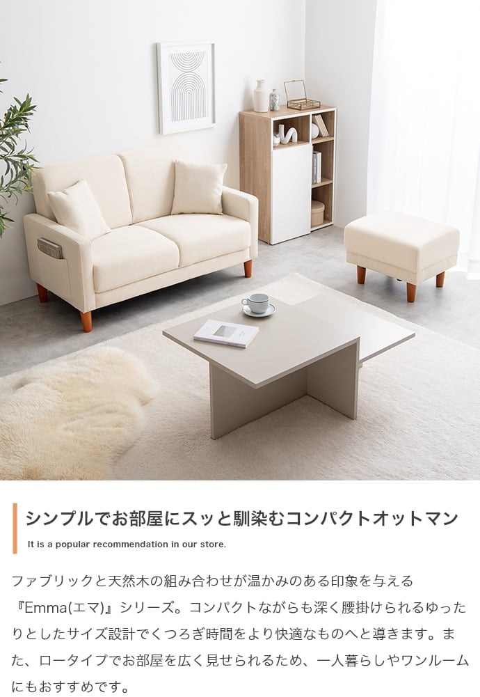 [単品] コンパクトオットマン 北欧デザイン ロータイプ エコロファニチャー