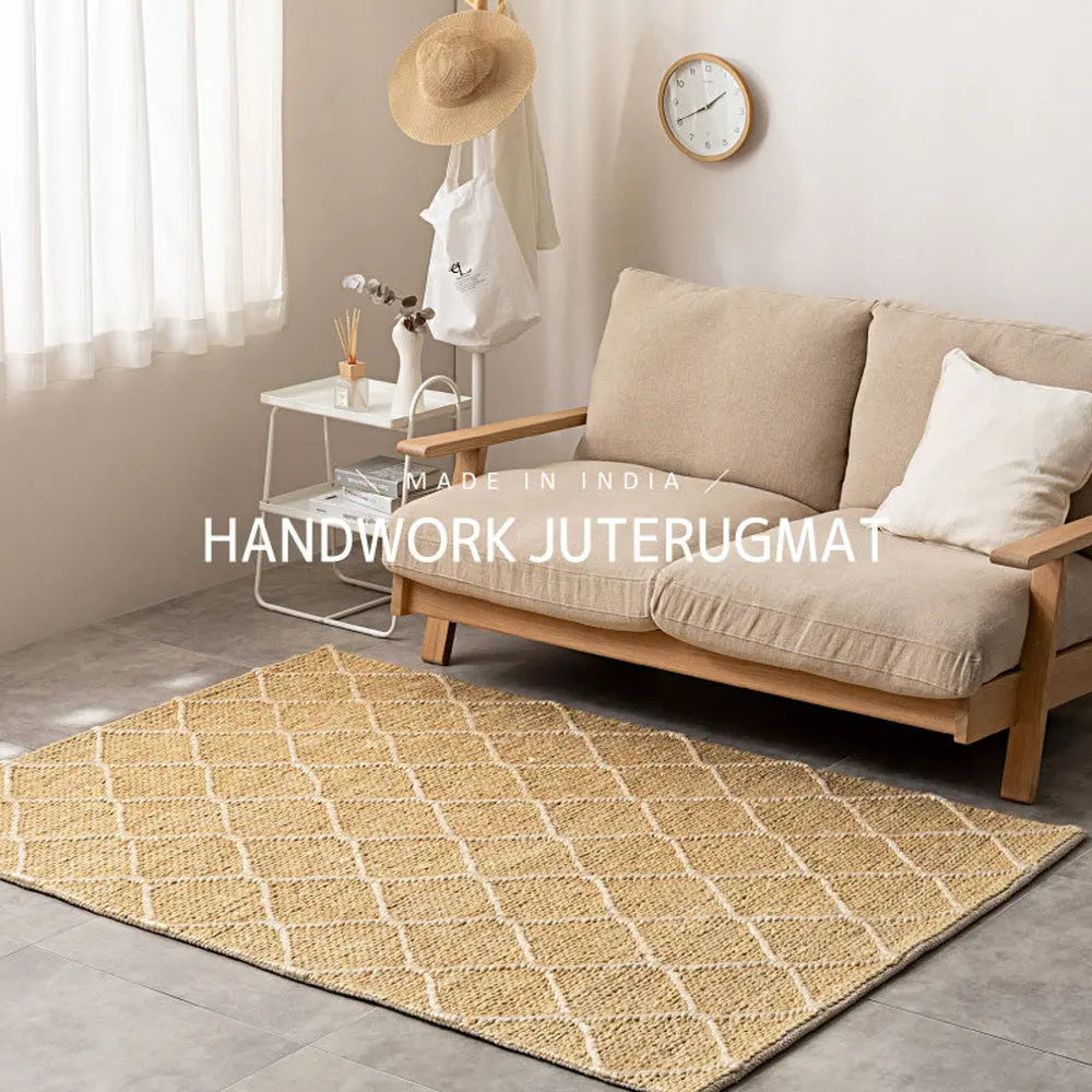 ジュートマット トロン モロッカン 約60×90cm 黄麻 手織り ハンドメイド インテリアマット インド製 HAGIHARA