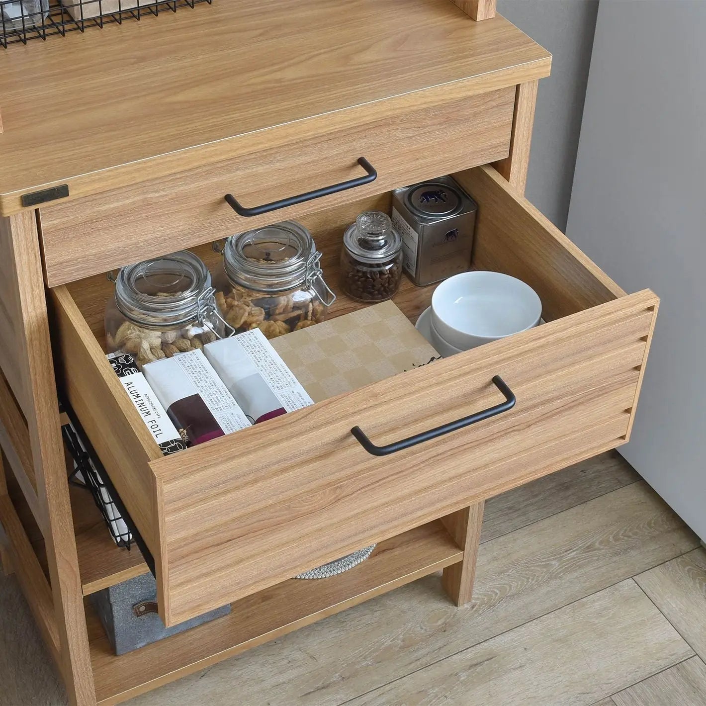 [幅60cm] キッチン キッチン収納 キッチンラック オープン収納 引出し 引出し収納 有孔ボード おしゃれ 北欧 木目調 ハイタイプ LAFIKA ラフィカ 4FUL