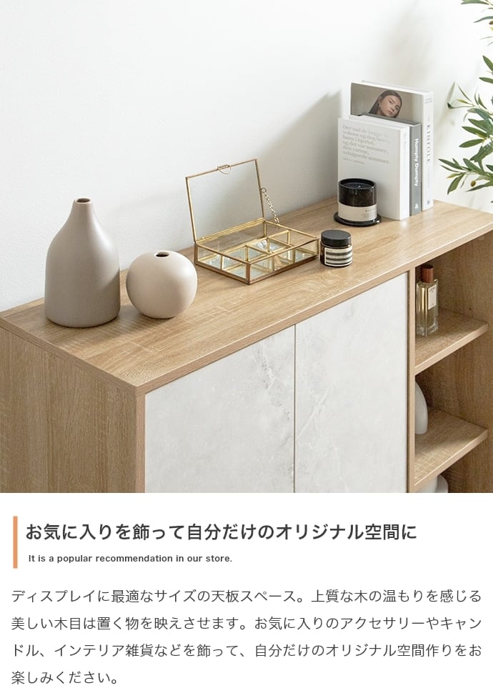 [幅96cm] バイカラーキャビネット ノイズレスデザイン 可動棚 開閉プッシュオープン式 エコロファニチャー