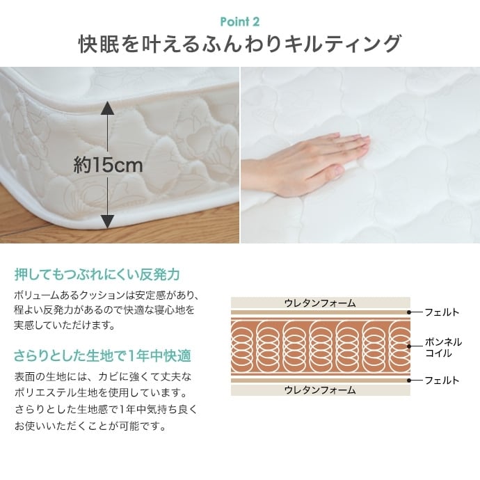 [S] 収納付きベッド＋ボンネルコイルマットレスセット 2口コンセント付き エコロファニチャー