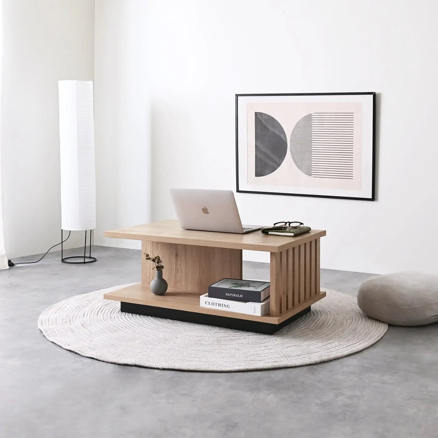 [幅80cm] ローテーブル センターテーブル 木製 テーブル リビングテーブル ローデスク 格子 おしゃれ シンプル ナチュラル モダン コンパクト 収納 リビング 4FUL