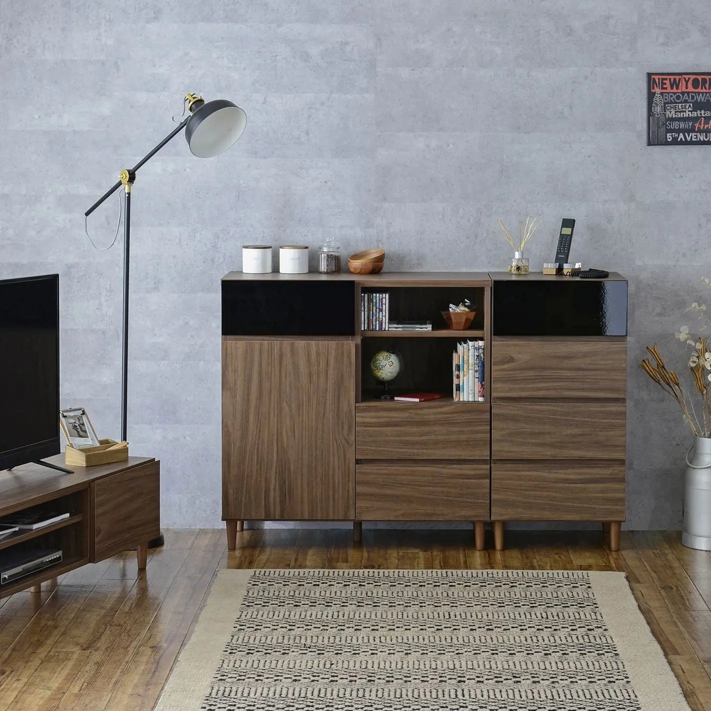 [幅90cm] キャビネット リビングボード チェスト 本棚 収納 引き出し 扉付 北欧 モダン おしゃれ 木製 モダン シンプル 4FUL