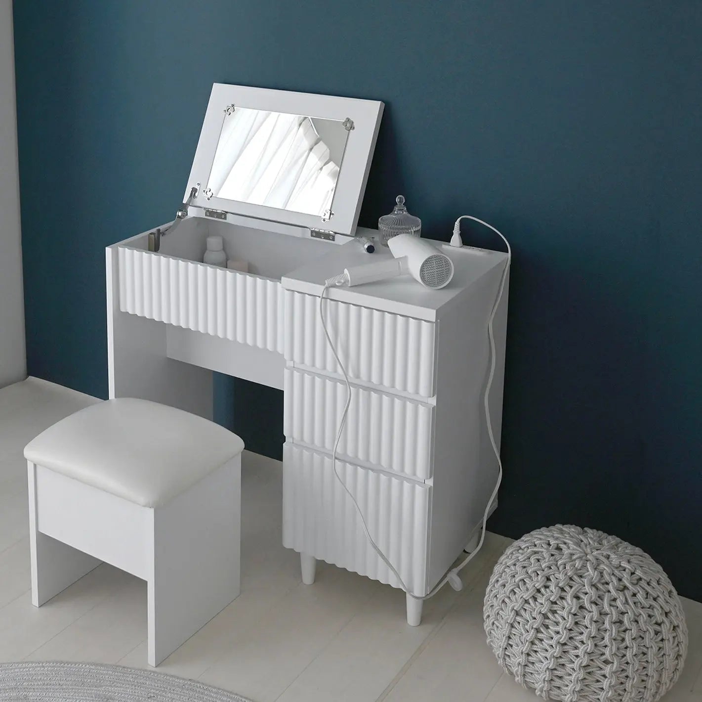 [幅90cm] ドレッサー 化粧台 鏡台 収納 コスメ コスメ収納 化粧品 化粧品収納 デスク デスクドレッサー コンパクト 韓国 インテリア シンプル おしゃれ ALAN 4FUL