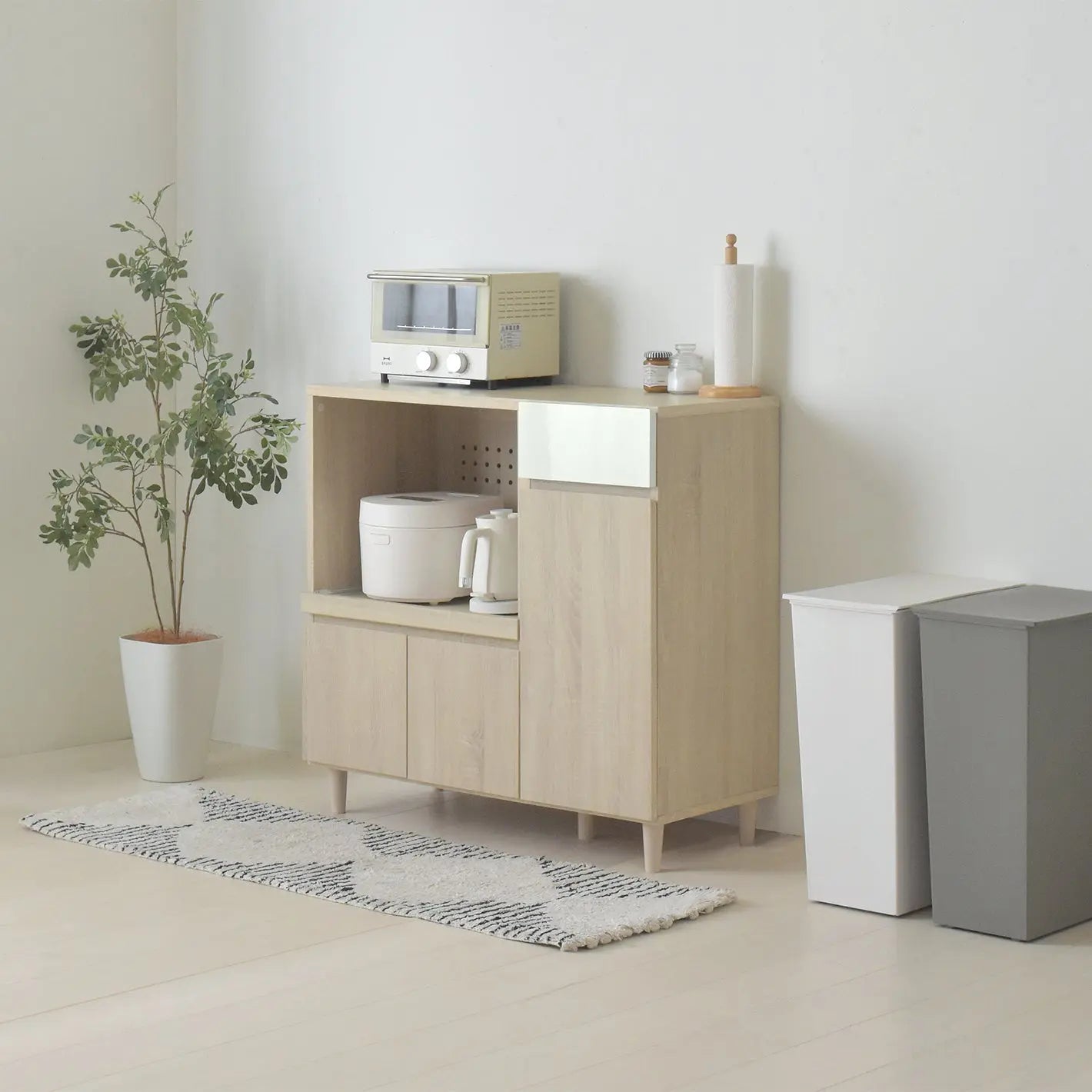 [幅90cm] レンジボード レンジ台 キッチンキャビネット キッチンカウンター 作業台 高さ90 スライド 収納 引出し収納 引出し 扉収納 レンジ収納 炊飯器 おしゃれ シンプル 4FUL