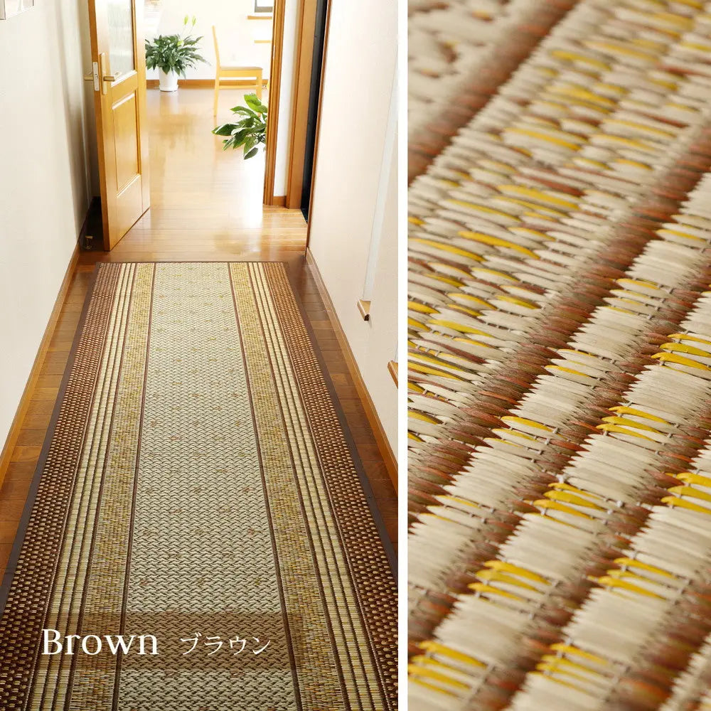国産 い草 廊下敷き マット エルモード 約95×340cm 裏貼り 滑り止め加工 ロングマット HAGIHARA