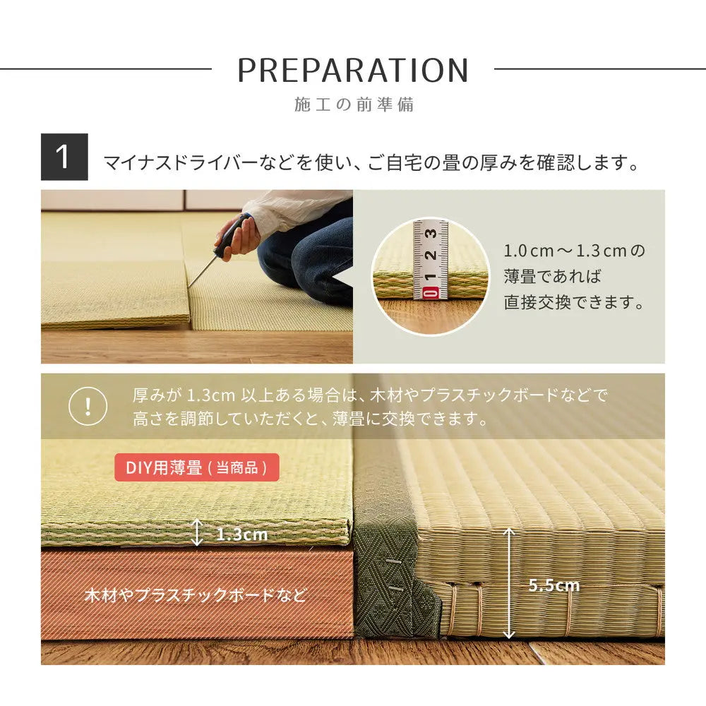 の畳屋さんシリーズ DIY用 薄畳 樹 いつき 約82×82×1.3cm 1枚 敷き畳 置き畳 リフォーム DIY カットできる HAGIHARA